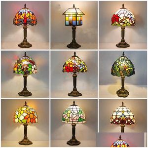 Tischlampen S Farbe Glasschirm Harz Basis Retro Mittelmeerstil Lampe Schlafzimmer Esszimmer Kunst Schreibtisch Licht 1229 Drop Lieferung Ligh DHYH2