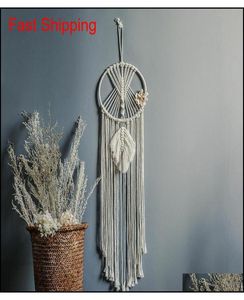 Ins Chic Bohmian Wall Hanging Tapestry Leaves Handwoven Cotton Dreamcatcher Decorative Home Pendant Tapestry Boho Decor Macrame7806083