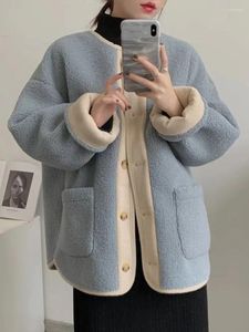 女性のフーディーズ韓国の子羊の毛皮の秋の冬2024年冬の短いスタイルの肥厚野球ジャケットトップウォームオーバーコートY2K服