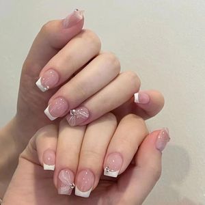 Falsas unhas doce balé laço fita diamante para meninas europeu e americano ins estilo unha moda