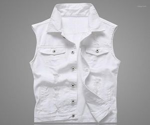 Hole Denim Waistcoat Men White Jeans Vest Solid Rock Vests For Men Fashions Summer Sleeveless Jacket 5xl Punk Biker Ripped12846400