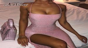 Artsu Glitter Pink Lace Up Open Back High Split Maxi Dress Fashion Summer Club ClabCon Dresses Woman Party Night ASDR70172 2204261835187