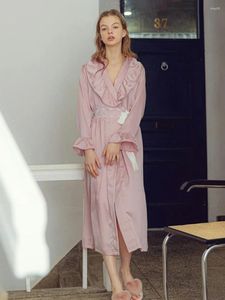 Mulheres Sleepwear Marthaqiqiq Elegante Feminino Nightgowns Sexy V-Neck Manga Longa Robe Lace Up Bathrobe Mid-Calf Dress Home Roupas Mulheres