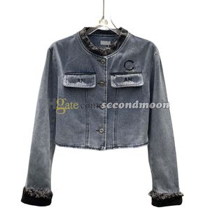 Buchstaben bestickte Jacke Damen Vintage Jeansjacken Herbst Winter Jean Mantel Designer Oberbekleidung