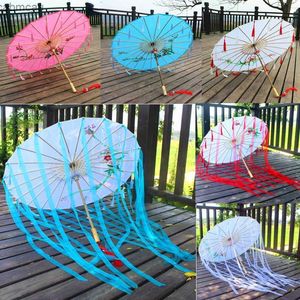 Paraplyer Tassel Dance Decorative Sun Shade Paraply Han Costume Ancient Ribbon Paraply Ancient Parasol Cosplay A paraplyer Women Rain