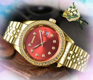 Full Diamonds Ring Automatic Date Watches High Quality Three Pins Women men Clock Quartz Movement Stainless Steel Band Chain Bracelet relogio masculino Wristwatch