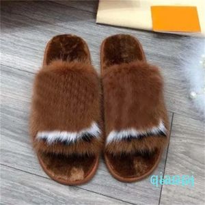 Designer -Keeping Long Plush Printed Flat Sandals Hotel Indoor Shoes Outdoor Casual Shoes Dust Bag