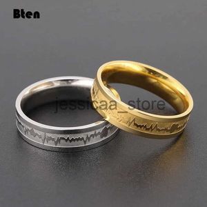 Band Rings Bten Fashion Gold/Silver Color Stainless Steel Couple Rings For Women Men 4/6mm Wide Heartbeat Finger RValentine's Day Gift J240119