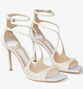 Eleganti sandali da sposa Azia da donna scarpe con perle impreziositi con cinturino incrociato Sacora tacchi alti sandali gladiatore da donna EU35-43, con scatola
