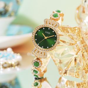 Women's light luxury Deluxe jade full diamond crown waterproof quartz watch