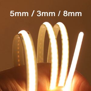 COB LED Strip Light 5V 12V 24V 320 480 384 528 LEDS شريط مرن 5 مم 3 مم 8 مم دافئ أبيض أبيض عالي الكثافة