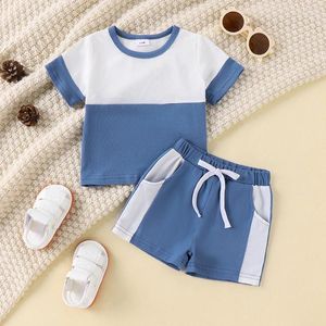 Giyim Setleri Bebek Erkekler Yaz Şortları Kısa Kollu Kontrast Renk Üstleri ve Drawstring