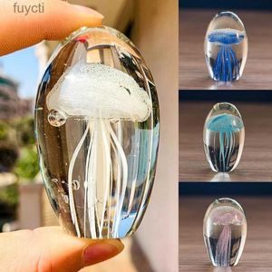 Konst och hantverk 3D Crystal Jellyfish Ornament Simulation Sea Animal Crystal Glass Craft Artificial Jellyfish Figures Miniature Home Decoration YQ240119
