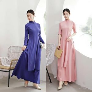 Ubranie etniczne Ao Dai Dress Retro Long Cheongsam Duży rozmiar sztuki kobiety Eleganckie codzienne ulepszone qipao