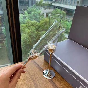 デザイナーラブノットシャンパンガラス透明な背の高いゴブレットレッドワインペアゴブレットウェディングギフト