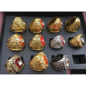 Anelli a grappolo 11 pezzi Slc Baseball World Series Team Championship Ring Set con scatola di visualizzazione in legno Souvenir Men Fan Gift Drop Wholesale Dh6Lp