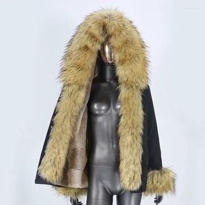 Płaszcze damskie okopy 2024 ECOFOR FAUX FUR PARKAS KRÓTKA PARKA Zimowa kurtka damska płaszcz odłączany 3 w 1 gruby ciepła streetwear