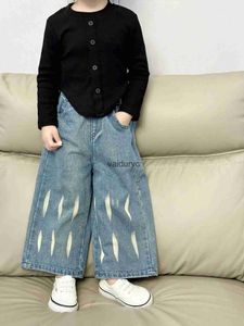 Calças 2024 primavera novo bebê meninas calças jeans soltas criança calças de perna larga moda ldren casual versátil jeans crianças roupasvaiduryc
