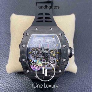 Watches Holwatch Designer Luxury Mens Mekanik Saat Orijinal 011 RM11-03 Flyback kronograf Kauçuk Kayış 4Q7Q üzerinde Siyah Dövme Karbon Kılıf