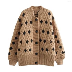 Women's Knits UETEEY Rhombus Knitting Coat Cotton Clothes Keep Warm Y2k Clothing Winter Women Sweaters Short Ladies Sweater Knit Wear