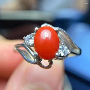 Кольца кластера CoLife Jewelry Натуральный красный коралл Кольцо для вечеринки 6 8 мм Драгоценное серебро 925 пробы Ювелирные изделия