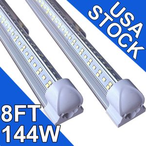 8ft LED -butiksljus fixtur, 144W T8 Integrerade rörljus, 6500K utgångsklart täckning, v form 270 graders belysning garage uppgraderade lampor plug and plays usastock