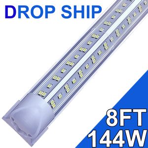 Luce per negozi a LED 8FT 144W 18000LM 6500K Luci per garage con riflettori, Luci per negozi LAED collegabili a forma di V, Illuminazione a soffitto con copertura trasparente, Apparecchi integrati T8 usastock