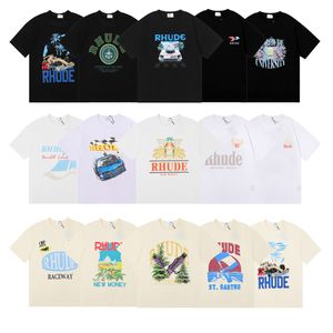 Top Craftsmanship Rhude Mens T Shirts Summer Fashion Designer Tshirts Street Casual Short Sleeve Beach Style Tees Cotton Printing Shirt 23SSS A124