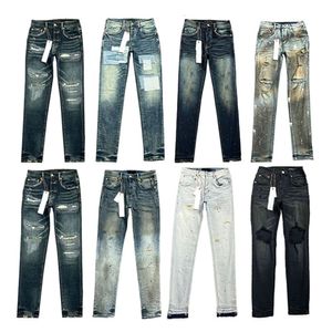 Jeans de designer homens jeans roxos mulheres calças roxas ksubi jeans high street roxo retro pintura mancha pés finos micro elásticos jeans hip-hop zíper buraco plus size jeans