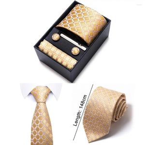 Bow Ties Chic presentlåda slips justerbar mångsidig silkeslen olika randiga mönster Business Cufflinks Square Scarf Clip Set