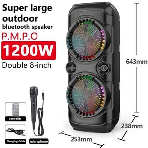 Hoparlörler Pik Güç 1200W Süper Büyük Açık Bluetooth Hoparlör 8 Çift Korna Subwoofer Taşınabilir Kablosuz Sütun Bas Sesi mikrofonlu