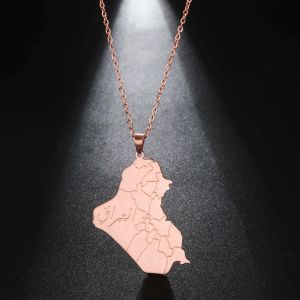 Fashion Iraq Maps Pendant Necklace Women Men Iraq Map Frame with Arabic Islamic Charm 14K Rose Gold No Fade Irish Jewelry Gifts