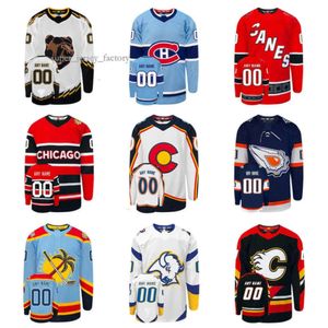 Обратный 2023 Ретро -индивидуальные хоккейные майки утки утки Coyotes Canadiens Flames Bruins Ураганы Blackhawks Avalanche Stars Oilers Sabres Canucks S 5941 7278