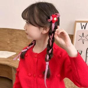 ヘアアクセサリースイートチェリーリボンクリップレッド格子縞の花ヘアピンぬいぐるみボールかわいいアヒルの子供たち