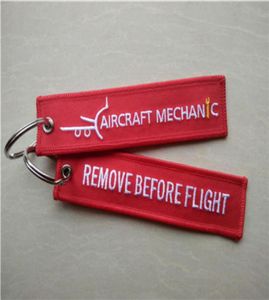 Aircraft Mechanic Remove Before Flight Fabric Embroidery Keychain 13 x 28cm 100pcs lot1125457