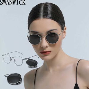 Sunglasses Swanwick female metal clip on round glasses retro folding polarized men sun glasses women vintage optical green blue hot selling YQ240120