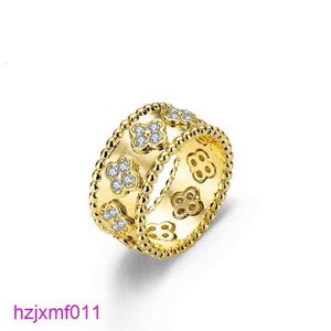 C2R3 Pierścienie zespołowe Four Leaf Clover Cleef Ring Kaleidoscope Designer for Women 18K Gold Silver Diamond Nail Luksusowy klejnot walentynkowy klejnot