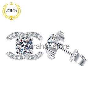 Stud JECIRCON 925 SterlSilver Moissanite Stud Earrings Small Fragrant Style High-end 1 Carat D Color Diamond Jewelry for Women J240120