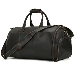 Duffel Bags Luxury Multifunction Organza Suit Garment Men's Real Leather Travel Duffle Bag With Shoe Compartment