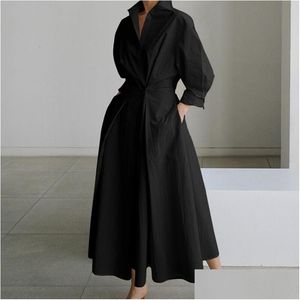 Basic & Casual Dresses Casual Dresses 5Xl Autumn And Winter Plus Size Womens Clothing Fashion Street Coat Button Lapel Belt Swing Dro Dhw4K