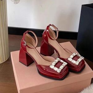 SURET BUTS Crystal High Heels Mary Janes Platforma Platforma Chunky Summer 2024 Lolita Square Toe Pumps Zapatos Femme