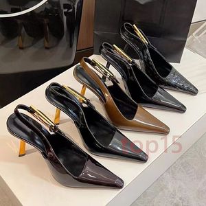 Graham 2024 Designer Lee utsmyckade patent Sling Pump Gold Plated Justerbar Sling Lace Party High Heels Vendome Women's Dress Shoes Crocodile Style Sandaler