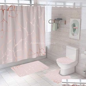 Chuveiro cortinas rosa crack moda banheiro cortina conjuntos de banho er tapete antiderrapante tapete de banheiro conjunto moderno 180x180cm drop delivery home gar dhapv