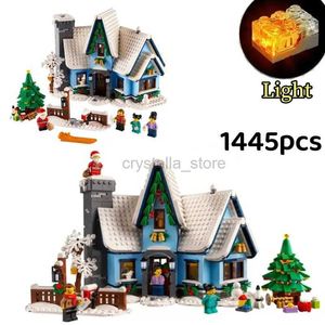 Blocks Santa Claus Christmas Winter Village Scenery With Light Building Blocks Bricks MOC 10275 Snow House Model Assembly Toy Kid Gifts 240120