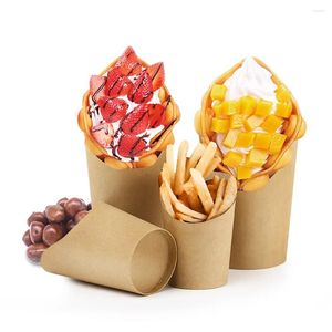 Gift Wrap French Fries Storage Bags Kraft Paper Bag Holders Fried Chicken Snack Take Out Packaging Bucket