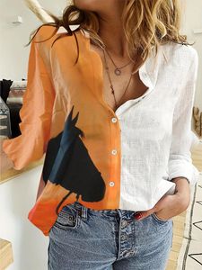 Женские блузки, городская повседневная рубашка с пуговицами, модная 3D-принт с лошадьми, с длинными рукавами, весенне-осенняя, высококачественная, дышащая