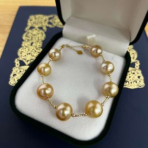 Wuzhou ls smycken Nanyang Gold Bead Armband Gold Natural Sea Pearl 9-12mm Women's Jewelry Holiday Gift