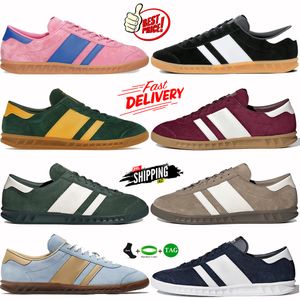 Mens designer Shoes Hamburg suede Sneakers Rose Pink black white Light Blue Chalky Brown fashion men low casual sneakers womens trainers Eur 36-45