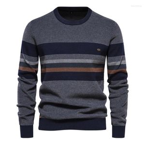 Мужские свитера 2024, осенний свитер с длинными рукавами в стиле ретро, приталенный крой с круглым вырезом в полоску