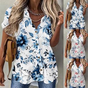 Women's Blouses Fashion Short Sleeve Tops Floral Printed Button Women Dressy Casual Loose Ladies Tee T Shirts Blusas Summer Work Wear